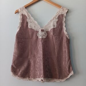 Vintage Christian Dior Floral Lace Camisole Rosebud Trim Mauve